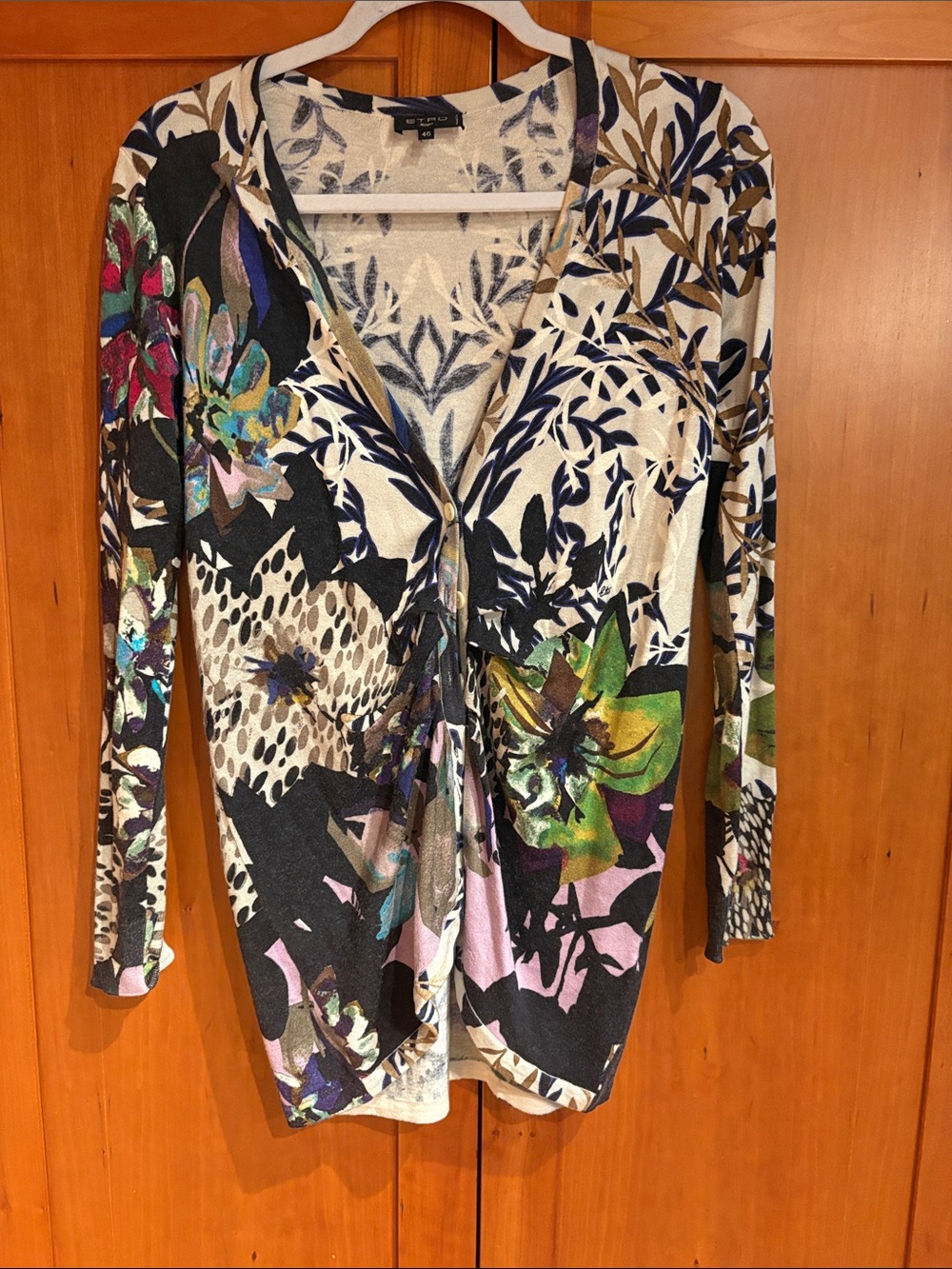 Etro Multicolor Floral Button-Front cashmere and silk Knit Top